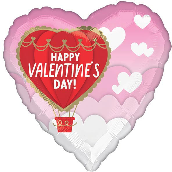 Burton and Burton BALLOONS 17&quot; Happy Valentines Day Hot Air Balloon Heart Shaped Foil Balloon