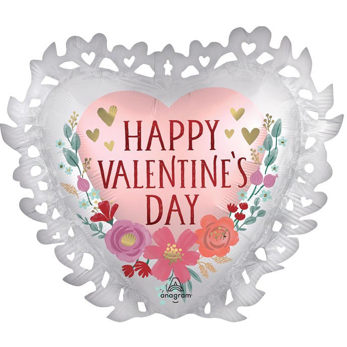 Burton and Burton BALLOONS 23&quot; Happy Valentines Day Intricates Satin Romantic Flowers Balloon