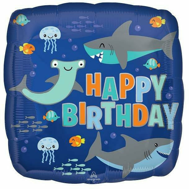 Burton and Burton BALLOONS 258A 17&quot; Birthday Sharks Square Foil