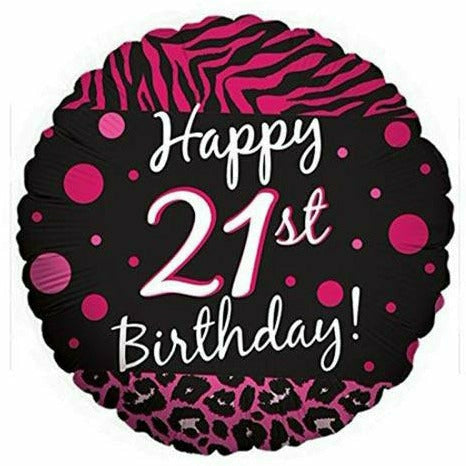 Burton and Burton BALLOONS 314A Happy 21st Birthday Pink Black 18&quot; Mylar Balloon