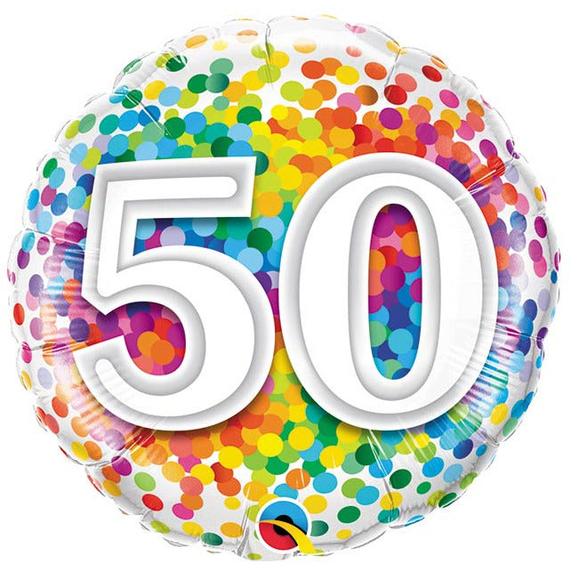 Burton and Burton BALLOONS 337A Happy Birthday Rainbow Confetti &quot;50&quot; Foil Balloon