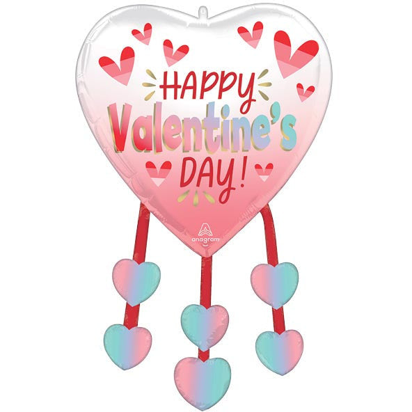 Burton and Burton BALLOONS 34&quot; Happy Valentines Day Diffused Ombre Heart Danglers Balloon