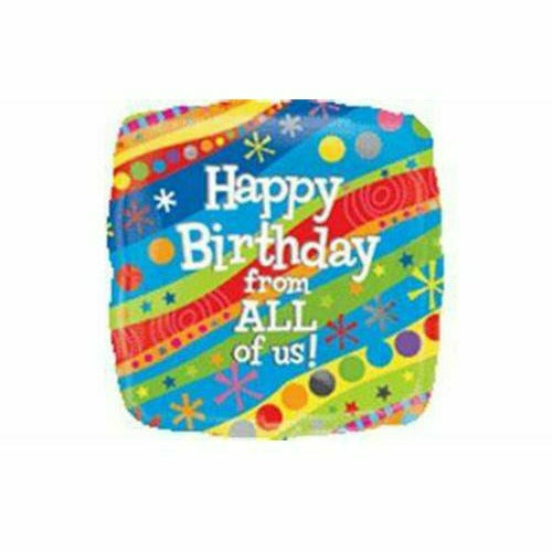 Burton and Burton BALLOONS 367 17&quot; Rainbow Happy Birthday from All of Us Foil