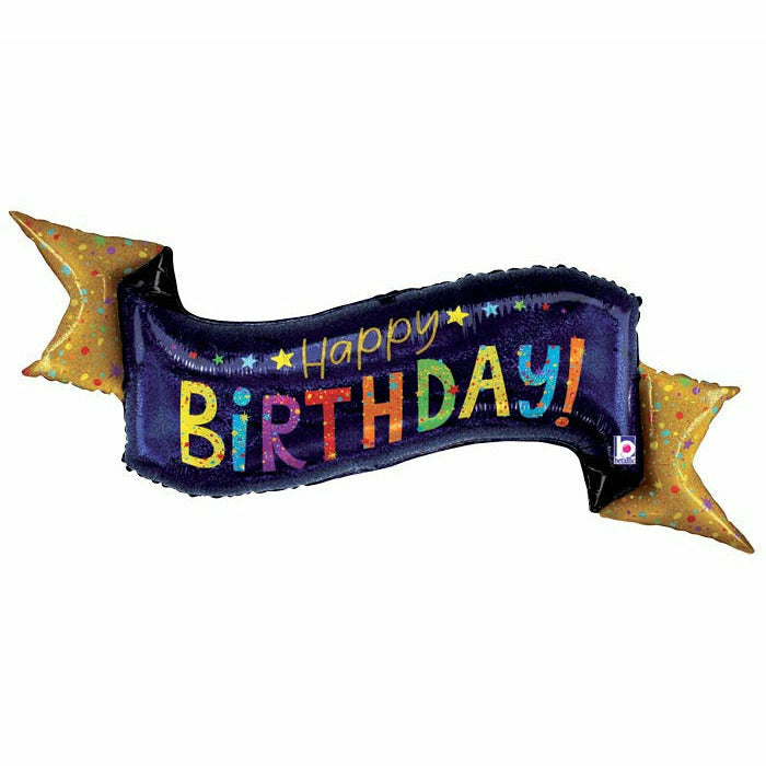 Burton and Burton BALLOONS 378 Navy Holographic Glitter Birthday Banner Foil Balloon 51&quot;