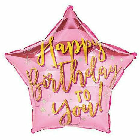 Burton and Burton BALLOONS 380 17" Pink Star Happy Birthday to You Foil