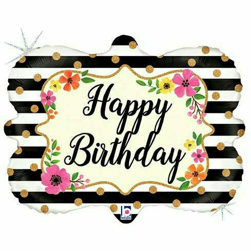 Burton and Burton BALLOONS 388 30" Floral Happy Birthday Jumbo Foil