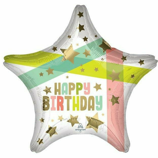 Burton and Burton BALLOONS 406 19&quot; Birthday Gold Stars and Colors Jumbo Foil