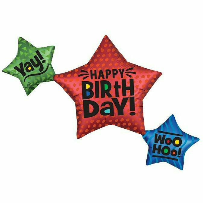 Burton and Burton BALLOONS 411 39" Birthday Satin Star Trio Jumbo Foil