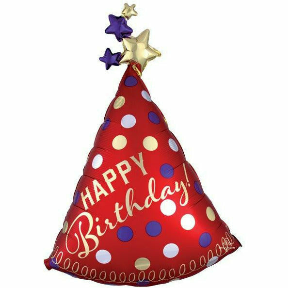 Burton and Burton BALLOONS 424 36&quot; Red Cone Hat Birthday Foil