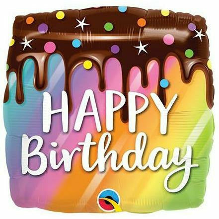 Burton and Burton BALLOONS 432 18" Rainbow Drip Cake Happy Birthday Foil
