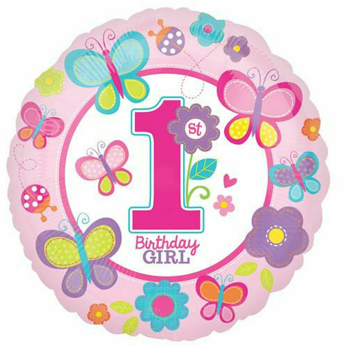 Burton and Burton BALLOONS 490 Sweet Butterfly 1st Birthday Girl 17&quot; Mylar Balloon