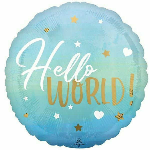 Burton and Burton BALLOONS 498 17&quot; Hello World Blue Baby Boy Foil