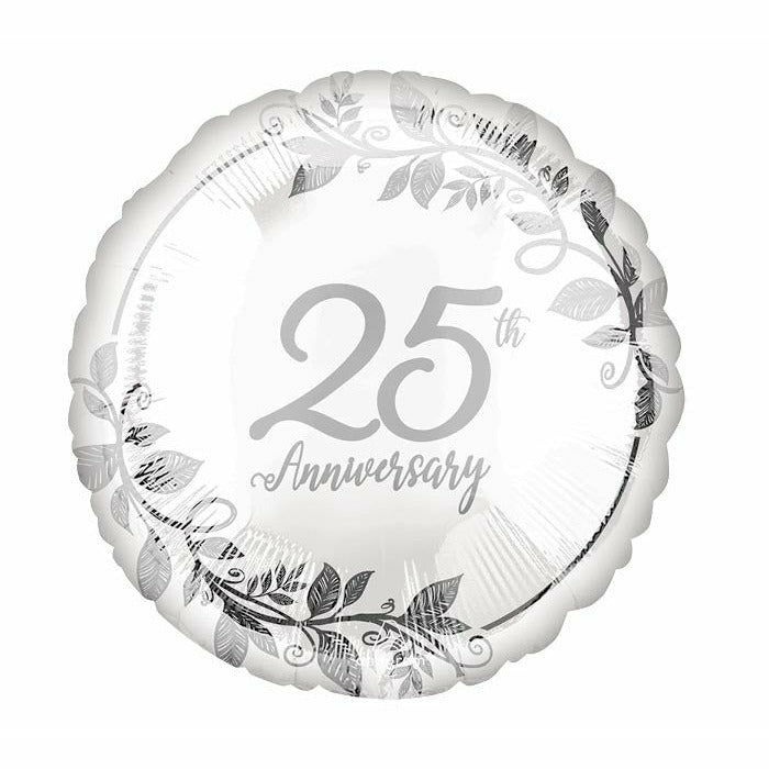 Burton and Burton BALLOONS 503A 25th Anniversary Silver Leaves Foil Balloon 17&quot;