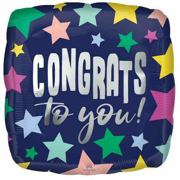 Burton and Burton BALLOONS 556 17" Congrats Stars On Navy Square Foil