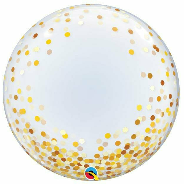 Burton and Burton BALLOONS 946 Gold Confetti Dots Deco Bubble Jumbo 24&quot; Mylar Balloon