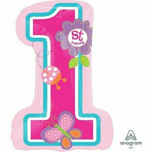 Burton and Burton BALLOONS B002 Sweet 1st Birthday Girl Jumbo 28&quot; Mylar Balloon