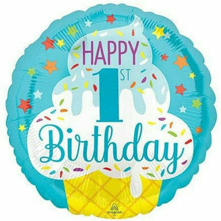 B003 Ice Cream Happy 1st Birthday 18" Mylar Balloon
