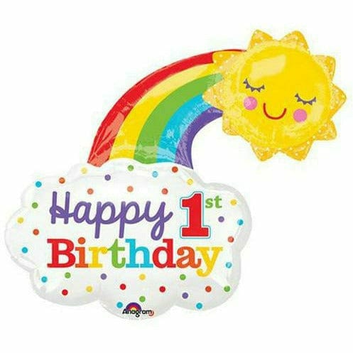 Burton and Burton BALLOONS B003 Rainbow Happy 1st Birthday Jumbo 30&quot; Mylar Balloon