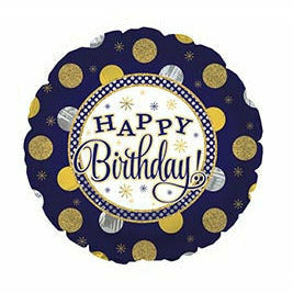 Burton and Burton BALLOONS B004 17&quot; HAPPY BIRTHDAY NAVY GOLD