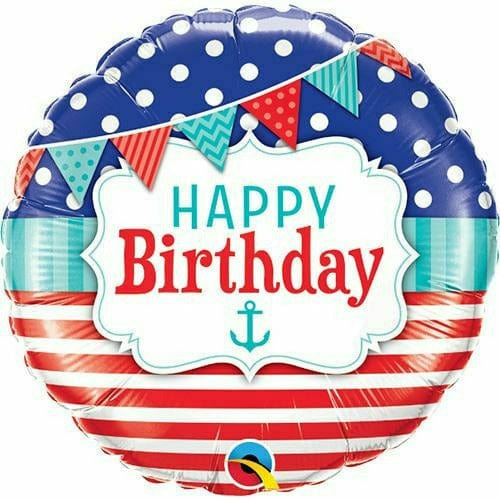 Burton and Burton BALLOONS B007 Nautical Pennants Happy Birthday 18&quot; Mylar Balloon