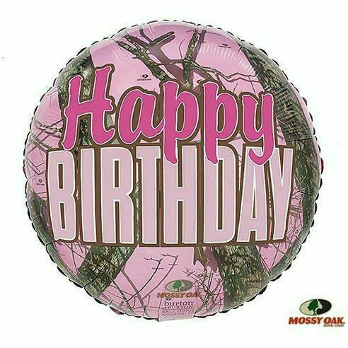 Burton and Burton BALLOONS B009 Happy Birthday Pink Mossy Oak 18" Mylar Balloon