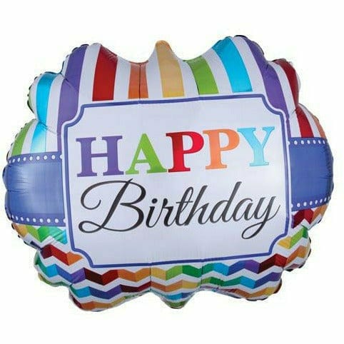 Burton and Burton BALLOONS B010 Stripes Happy Birthday Jumbo 25&quot; Mylar Balloon