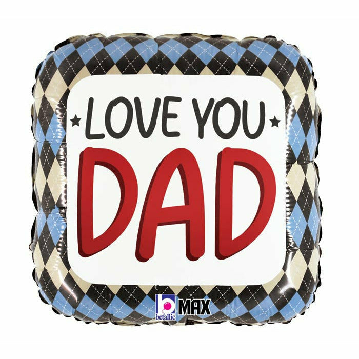 Burton and Burton BALLOONS B012 18" LOVE YOU DAD ARGYLE SQUARE FOIL BALLOON