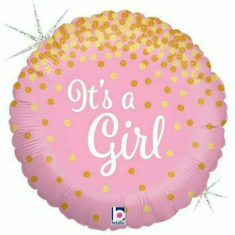 Burton and Burton BALLOONS D002  Pink Glitter It&#39;s a Girl 18&quot; Mylar Balloon