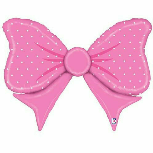 Burton and Burton BALLOONS D002 Pink Polka Dot Bow Jumbo 34" Mylar Balloon