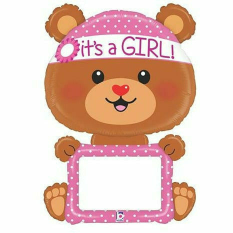 Burton and Burton BALLOONS D003 Bear It&#39;s a Girl Dry Erase Jumbo 48&quot; Mylar Balloon