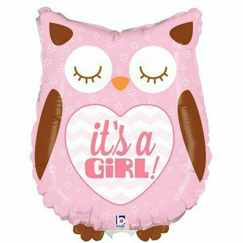 Burton and Burton BALLOONS D004 Pink Owl It&#39;s a Girl Jumbo 26&quot; Mylar Balloon