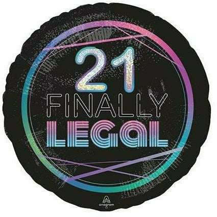 Burton and Burton BALLOONS F007 21st Birthday Finally Legal Holographic 18&quot; Mylar Balloon