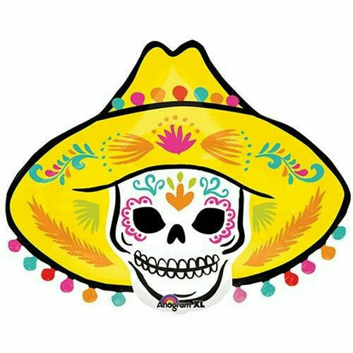 Burton and Burton BALLOONS G010 Sombrero Skull Jumbo 29&quot; Mylar Balloon