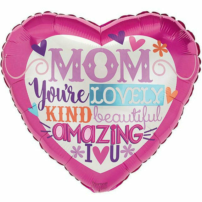 Burton and Burton BALLOONS G011 17&quot; MOM LOVELY WORDS HEART SHAPE BALLOON