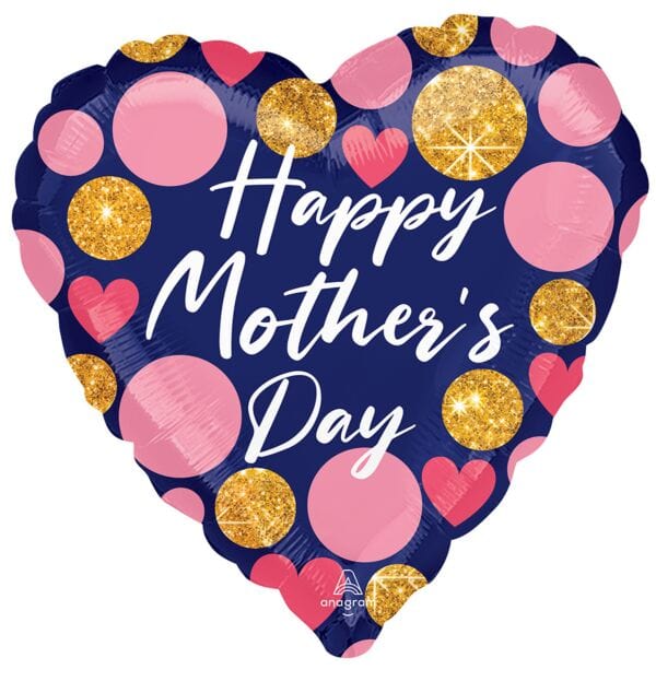 Burton and Burton BALLOONS G011 Happy Mother&#39;s Day Navy &amp; Glitter Dots