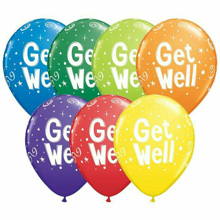 Burton and Burton BALLOONS Helium Filled Get Well Soon Swirls Mixed Assortment Latex Balloon 1ct, 11&quot;