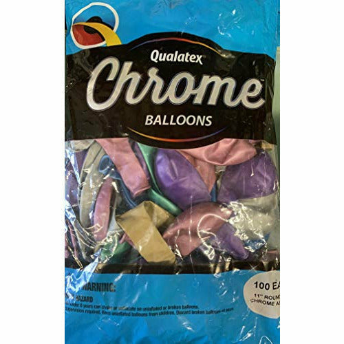 Burton and Burton BALLOONS Qualatex Chrome Assorted Latex Solid Shine 11" Balloons - 100 Count