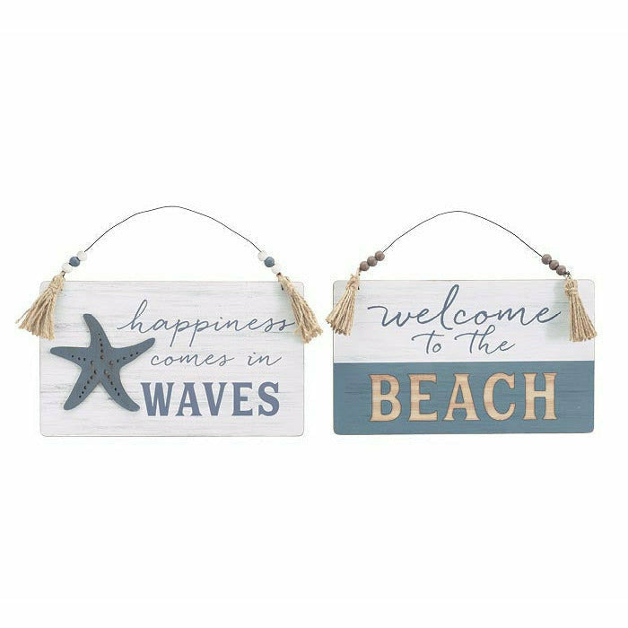 Burton and Burton DECORATIONS happiness comes in WAVES Beach Signs With Tassels