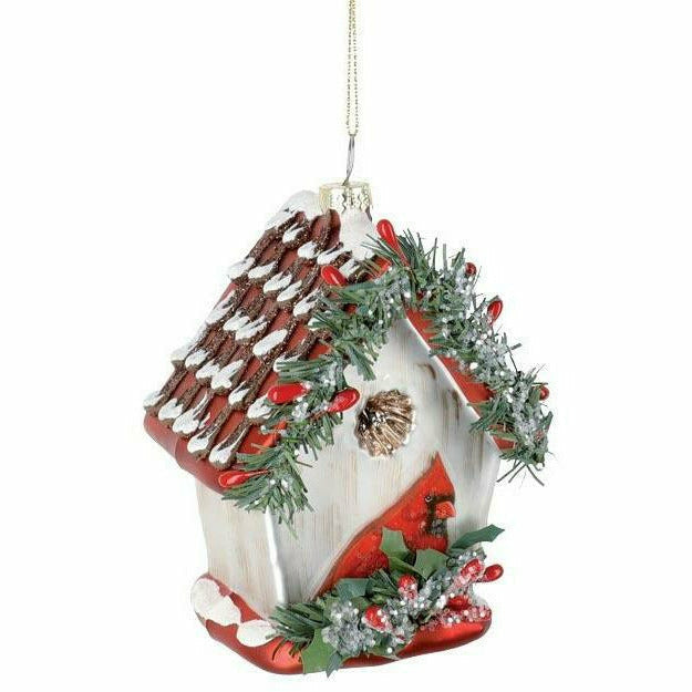 Burton and Burton HOLIDAY: CHRISTMAS BIRDHOUSE WITH CARDINAL ORNAMENT