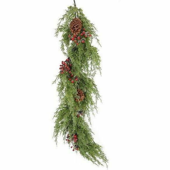 Burton and Burton HOLIDAY: CHRISTMAS GARLAND FROSTED RED BERRIES / PINECONES
