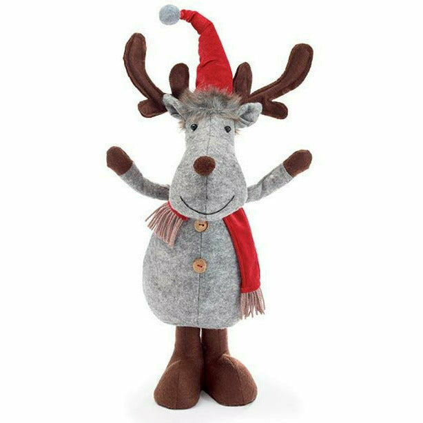 Burton and Burton HOLIDAY: CHRISTMAS GRAY MOOSE WITH RED VELVET HAT AND SCARF
