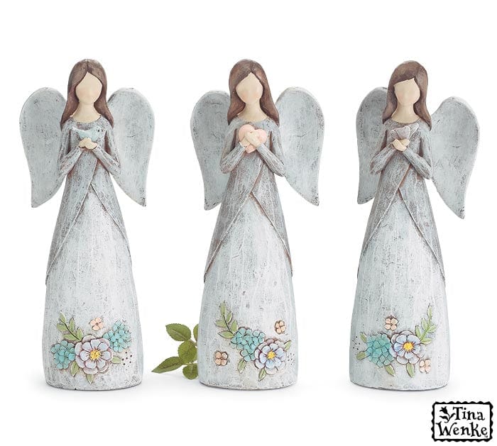 Burton and Burton HOLIDAY: CHRISTMAS Holding Blue Bird WATERCOLOR MEADOW FLORAL ANGEL FIGURINE