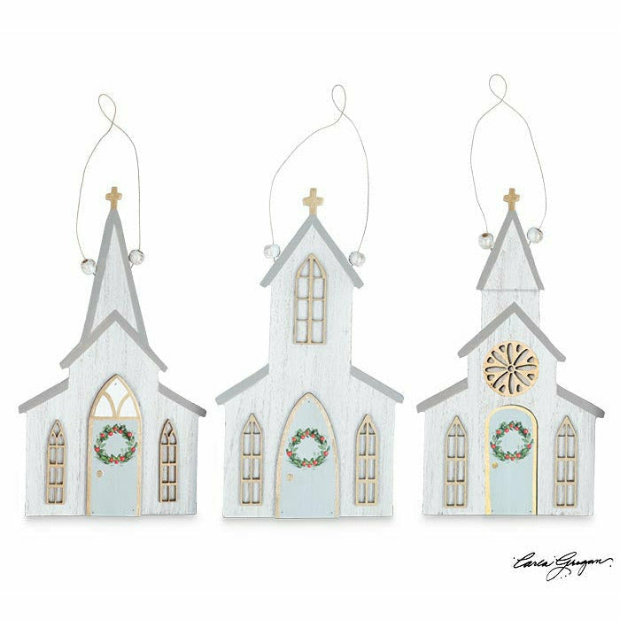 Burton and Burton HOLIDAY: CHRISTMAS ORNAMENT WOOD CHURCH ASTD