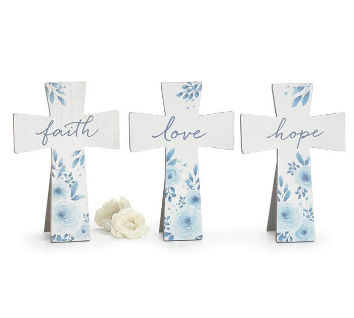 Burton and Burton HOLIDAY: EASTER Faith BLUE FLORAL CROSS SHELF SITTER