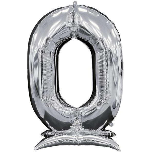 Burton and Burton HOLIDAY: GRADUATION 52&quot; Shaped Number &quot;0&quot; Silver Stand Up Balloon