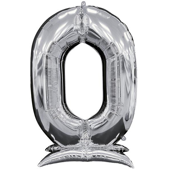 Burton and Burton HOLIDAY: GRADUATION 52" Shaped Number "0" Silver Stand Up Balloon
