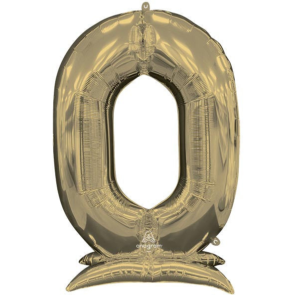 Burton and Burton HOLIDAY: GRADUATION 52&quot; Shaped Number &quot;0&quot; White Gold Stand Up Balloon