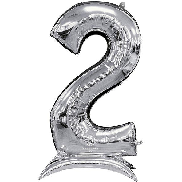 Burton and Burton HOLIDAY: GRADUATION 52&quot; Shaped Number &quot;2&quot; Silver Stand Up Balloon