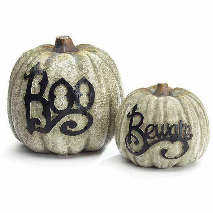 Burton and Burton HOLIDAY: HALLOWEEN DECOR GRAY HALLOWEEN PUMPKIN BOO/BEWARE Small