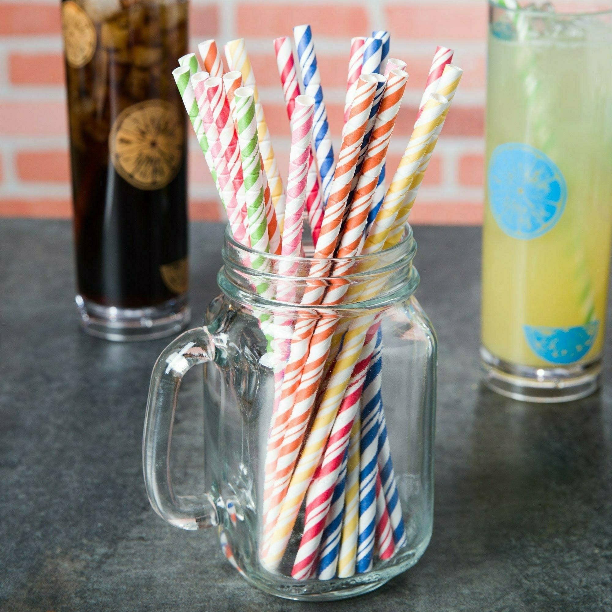 Creative Converting BASIC Assorted Colors with White Striped Straws